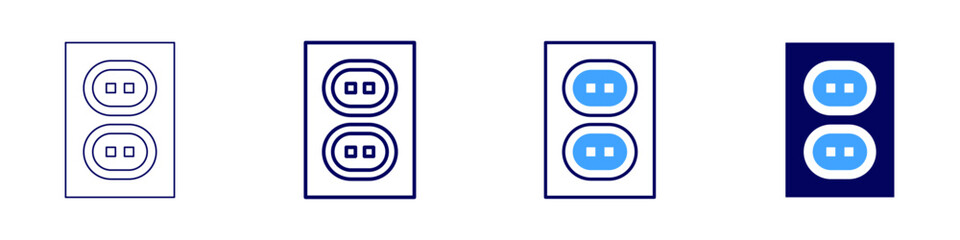Sockets plug icon in 4 different styles. Thin Line, Line, Bold, and Bold Line. Duotone style. Editable stroke