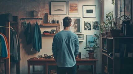 Obraz premium Man in a retro clothing store interior