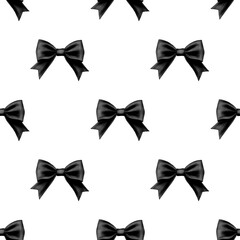 Seamless Pattern Black Bow on White Background