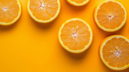 Fototapeta premium Bright orange slices on a yellow background