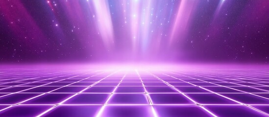 Purple Grid Floor, Cosmic Background, Futuristic Scene, Design Template