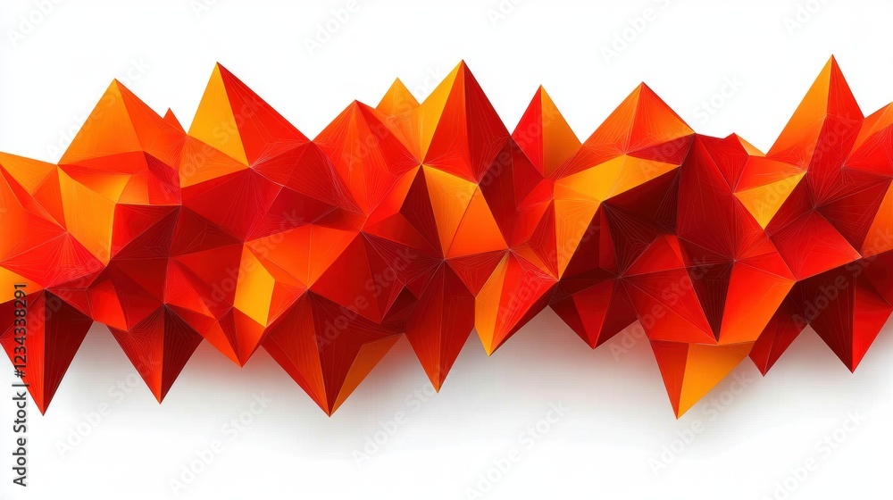 Poster intricate geometric abstract design with red and orange triangular shapes against a white background