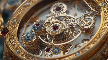 Magnificent Golden Pocket Watch: Intricate Gears and Jewels