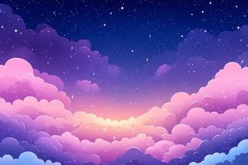 Fototapeta premium Colorful clouds with twinkling stars at twilight over a serene sky