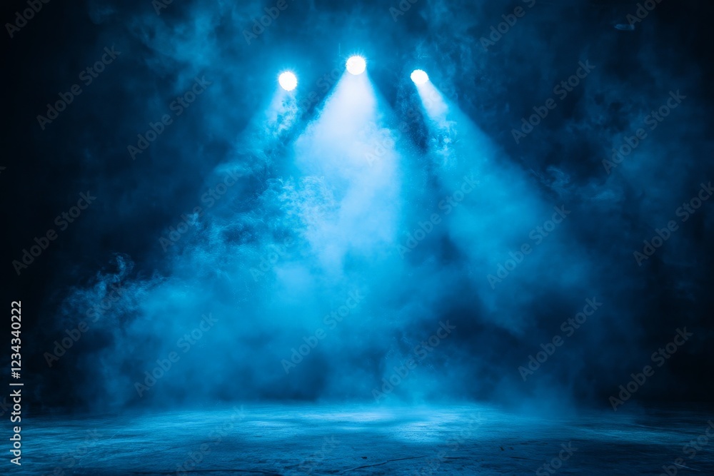 Poster Dramatic blue lighting and fog effects create an atmospheric stage setting for a performance