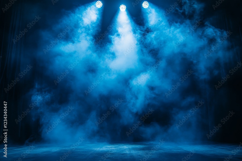 Poster Light beams illuminate a foggy stage creating an atmospheric performance setting in a theater