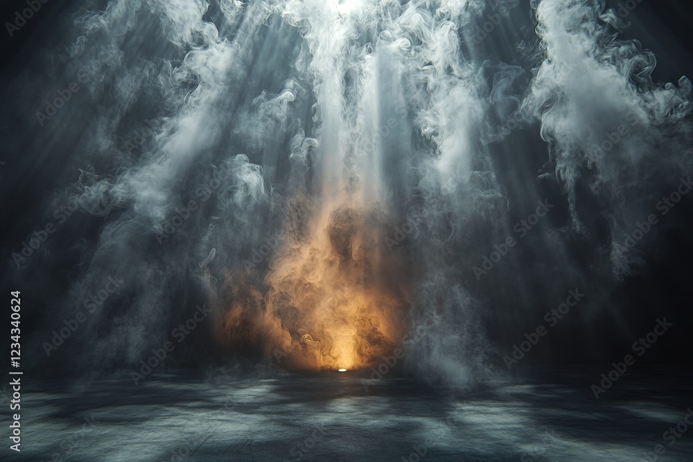 Aufkleber mystical light beams shining through swirling fog in an atmospheric setting during a dramatic moment