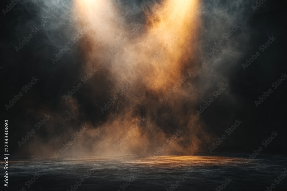 Poster Stage lights create an atmospheric effect with smoke in a dark setting ideal for performances and shows
