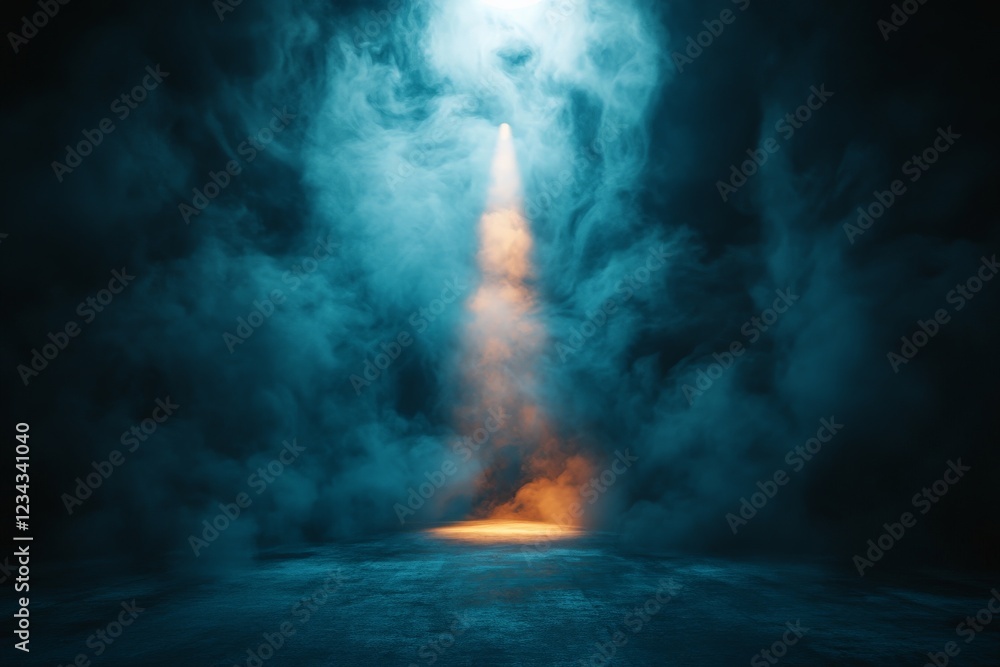 Aufkleber bright beam of light piercing through fog in a darkened space creates an ethereal atmosphere at nigh