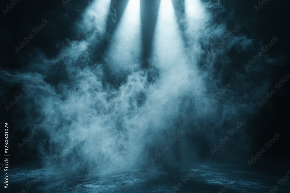 Aufkleber Mysterious fog envelops a dimly lit space creating an atmosphere of suspense and intrigue during a performance