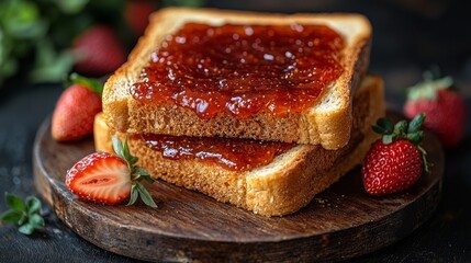 Strawberry jam toast breakfast food