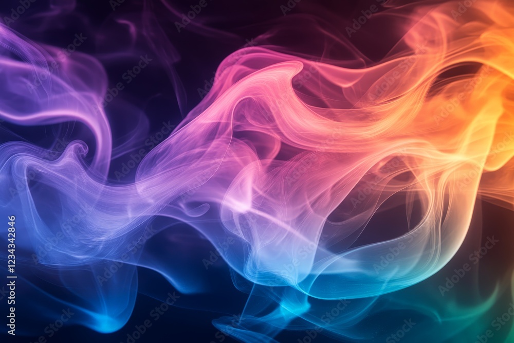Poster colorful swirling smoke creates mesmerizing patterns in the dark background