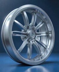 Obraz premium Silvery light reflecting off a silver wheel on blue background, visual interest , optical effect