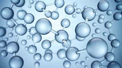 Cosmetic Essence, Liquid bubble, Molecule inside Liquid Bubble on DNA water splash background, 3d rendering