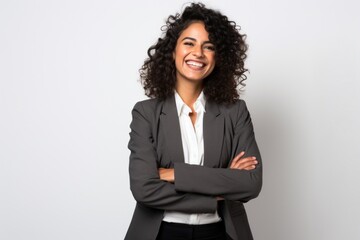 Business woman standing blazer smile.
