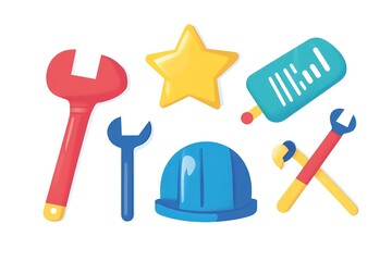 Building tools seamless border. Labor Day set. Isolated vector illustration in clip art style.
