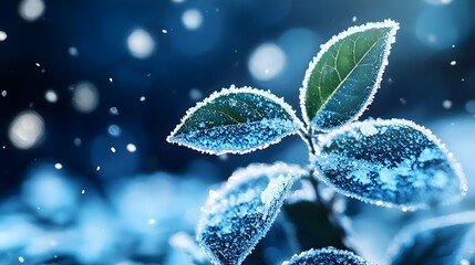 Frozen Leaves in Winter Snow