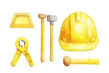Building tools seamless border. Labor Day set. Isolated vector illustration in clip art style.
