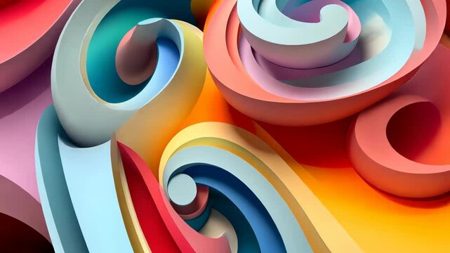 Dynamic abstract animation features swirling shapes in varying hues, creating a mesmerizing flow of color and form. The fluid motion captivates and inspires creativity and imagination