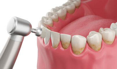 Teeth Cleaning and Polishing, Dental plaque and Tartar, dental care concept 3d rendering.
