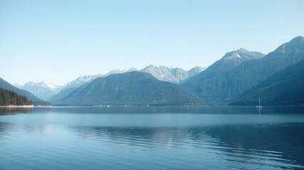 Peaceful lake with surrounding snow-capped mountains, snow-capped peaks, still water