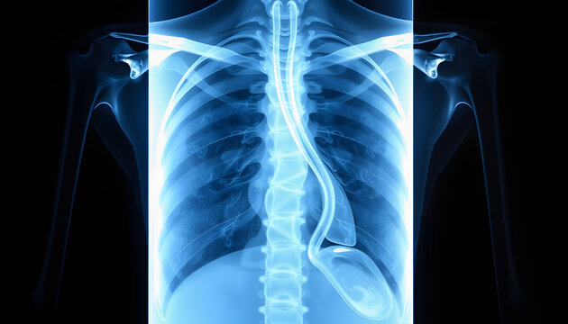 Esophagus x-ray on an illuminated panel , with white tonespng