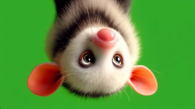 Upsidedown possum, green screen, animation, cute, background