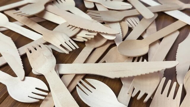 Eco-friendly disposable wood utensils. Environmental protection, save nature, ecology plastic-free, zero waste concept