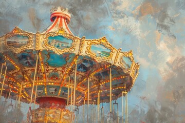 Naklejka premium Close up on pale merry go round carousel play fun.