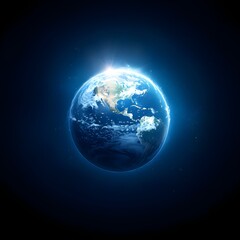 Fototapeta premium Glowing Blue Earth in Dark Space