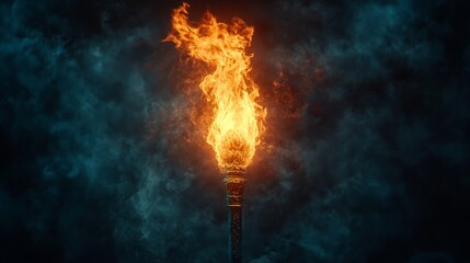 Fototapeta premium A symbolic flaming torch with dramatic flames, evoking power, resilience, and determination.