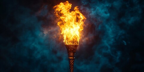 A symbolic flaming torch with dramatic flames, evoking power, resilience, and determination.