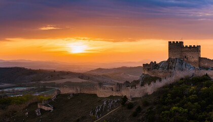 Fototapeta premium Historical castles bathed in golden light. 