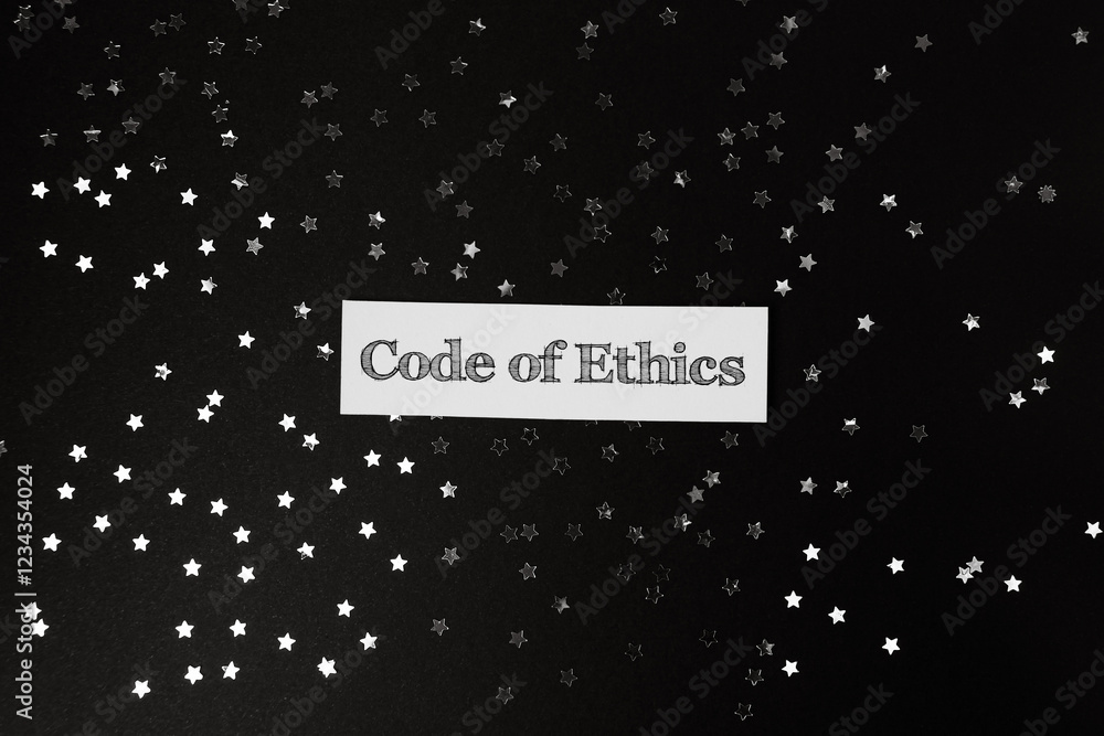 Poster code of ethics is written on a black background with a star pattern