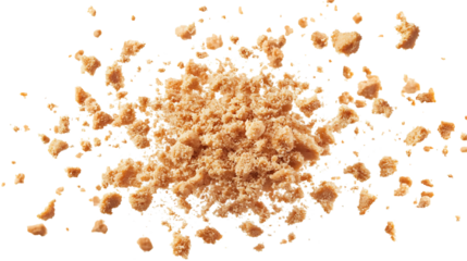 Pile cake crumbs, cookie pieces flying isolated on white and transparent background