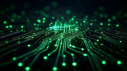 Glowing Green Circuit Board Abstract Technology Background