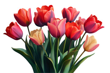 Obraz premium Red Pink and Yellow Tulip Bouquet On A White Background, Transparent PNG