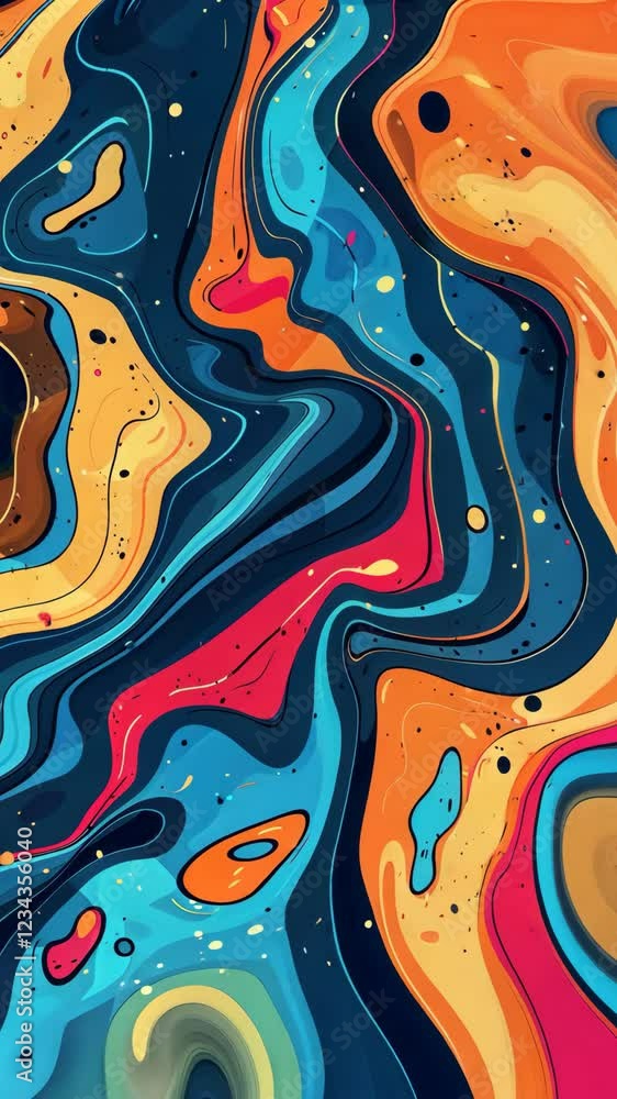 Poster this animation features a captivating blend of fluid patterns in vibrant colors, resembling natural 
