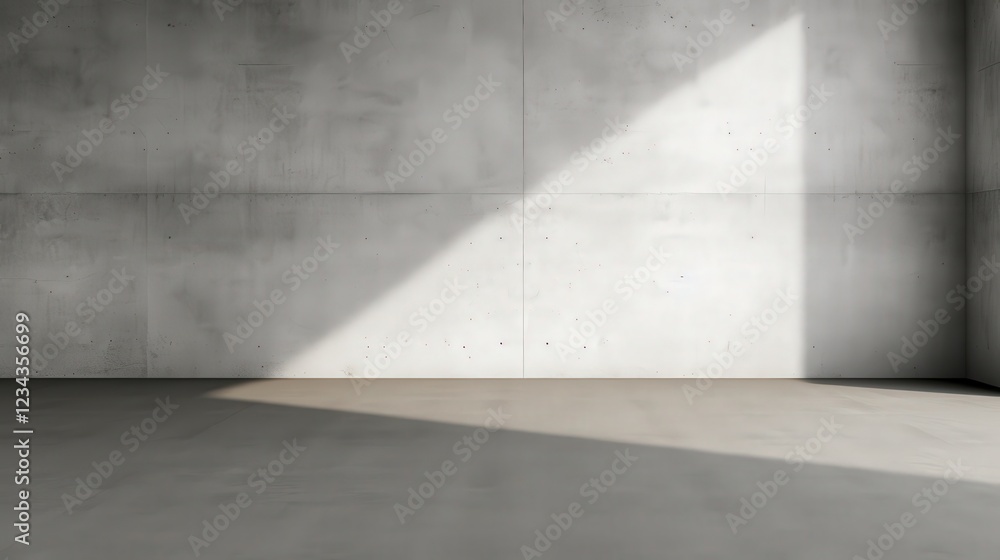 Poster empty concrete room with dramatic shadow and light overlay on the wall creating a minimalist atmosph