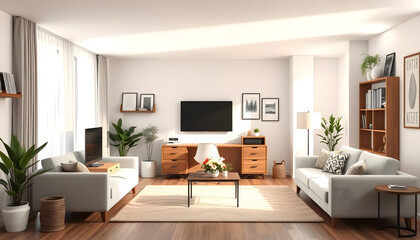 Fototapeta premium A set of furniture and decor to create a living room interior with a workplace , with white tonespng