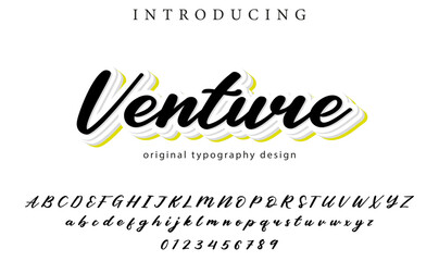 Venture Font Stylish brush painted an uppercase vector letters, alphabet, typeface