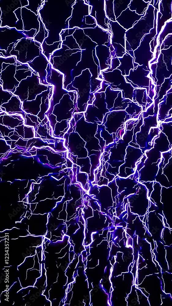 Fototapete An abstract composition featuring jagged purple lightning forks branching out in sharp arcs, with layers of vibrant motion blur intensifying the effect.