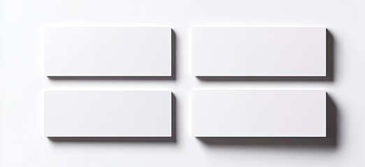 Set of white blank business cards or brochures isolated on a white background with a clipping path, top view.