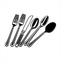 Fork and knife  silhouette design white background
