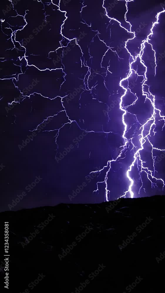 Poster a pulsating, violet-hued lightning strike spreading across the frame, motion blur conveying speed an