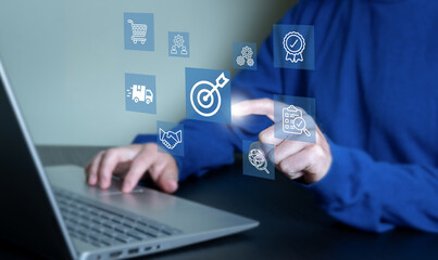 Supply chain, logistics, purchasing management, inventory and delivery services concept.