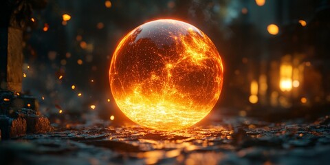 A glowing digital sphere with intricate connections, symbolizing futuristic technology and global connectivity.