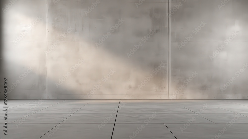 Poster empty concrete room with soft light streaming through shadowy overlay effects on the walls and floor