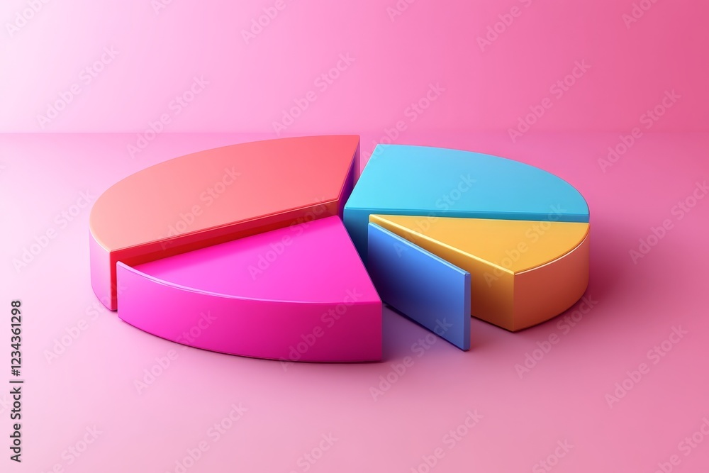 Poster colorful pie chart displayed on a pastel pink background showcasing different data segments and vibr
