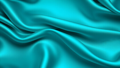 Obraz premium Silky teal fabric, flowing waves, smooth texture, soft folds, shimmering surface, luxurious drapery, abstract background, cyan satin, glossy material, elegant curves, dynamic composition, studio light